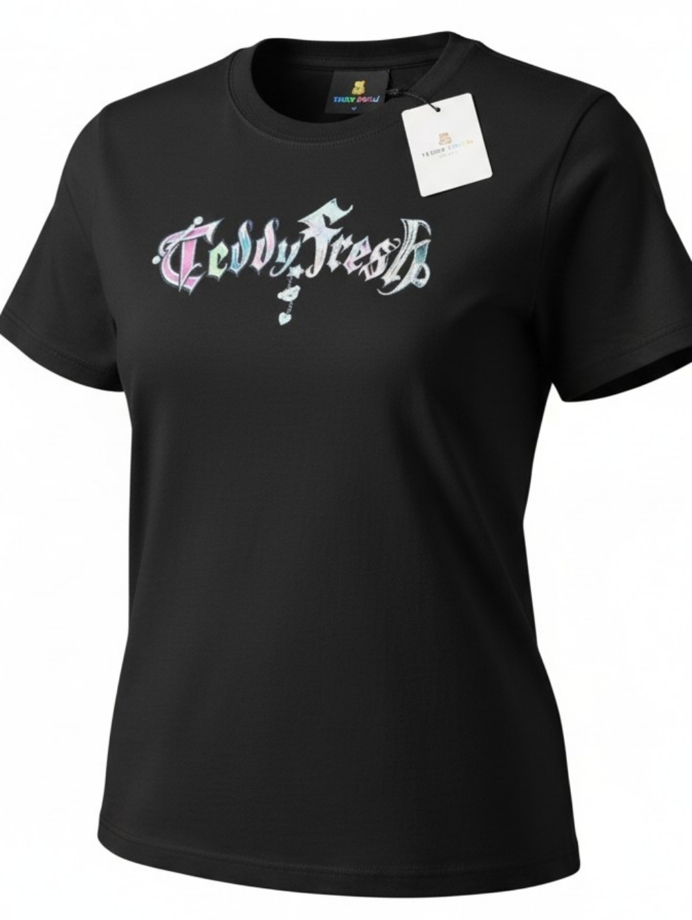 TEDDY FRESH | NWT Black Tattoo Baby Tee Gothic Text Script Crop Graphic Tee | M